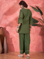 Joban Fashion Green Cotton Embroidery Readymade Kurta Set - Distacart