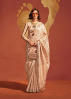 Monjolika Fashion Beige Color Viscose Handloom Silk Weaving Saree With Blouse