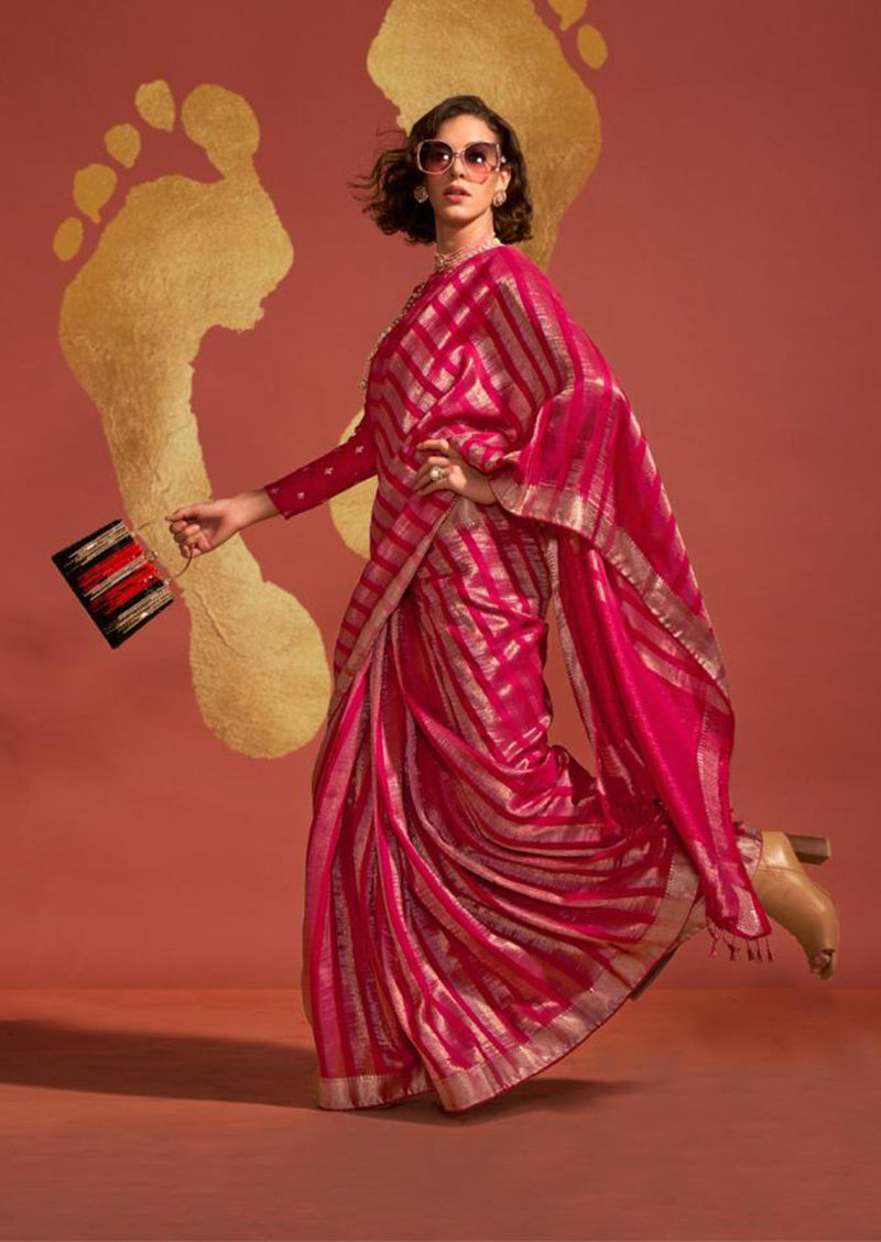 Monjolika Fashion Maroon Color Viscose Handloom Silk Weaving Saree With Blouse - Distacart