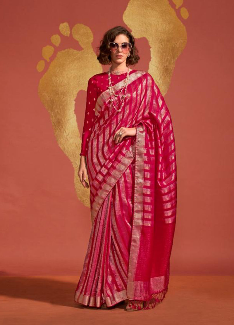 Monjolika Fashion Maroon Color Viscose Handloom Silk Weaving Saree With Blouse - Distacart
