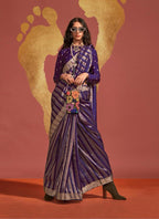 Monjolika Fashion Dark Violet Color Viscose Handloom Silk Weaving Saree With Blouse - Distacart