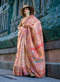 Monjolika Fashion Beige Color Kashmiri Organza Pashmina Silk Saree With Blouse - Distacart