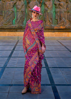 Monjolika Fashion Dark Purple Color Kashmiri Organza Pashmina Silk Saree With Blouse