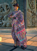 Monjolika Fashion Navy Blue Color Kashmiri Organza Pashmina Silk Saree With Blouse - Distacart