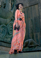 Monjolika Fashion Peach Color Kashmiri Organza Pashmina Silk Saree With Blouse