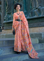 Monjolika Fashion Peach Color Kashmiri Organza Pashmina Silk Saree With Blouse