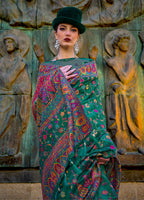 Monjolika Fashion Green Color Kashmiri Organza Pashmina Silk Saree With Blouse