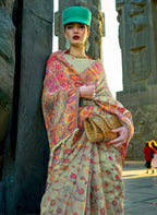 Monjolika Fashion Pear Green Color Kashmiri Organza Pashmina Silk Saree With Blouse - Distacart
