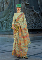 Monjolika Fashion Pear Green Color Kashmiri Organza Pashmina Silk Saree With Blouse - Distacart