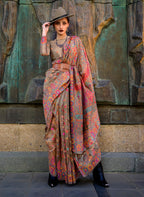 Monjolika Fashion Chikoo Color Kashmiri Organza Pashmina Silk Saree With Blouse - Distacart