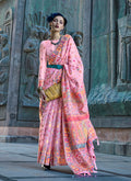 Monjolika Fashion Baby Pink Color Kashmiri Organza Pashmina Silk Saree With Blouse