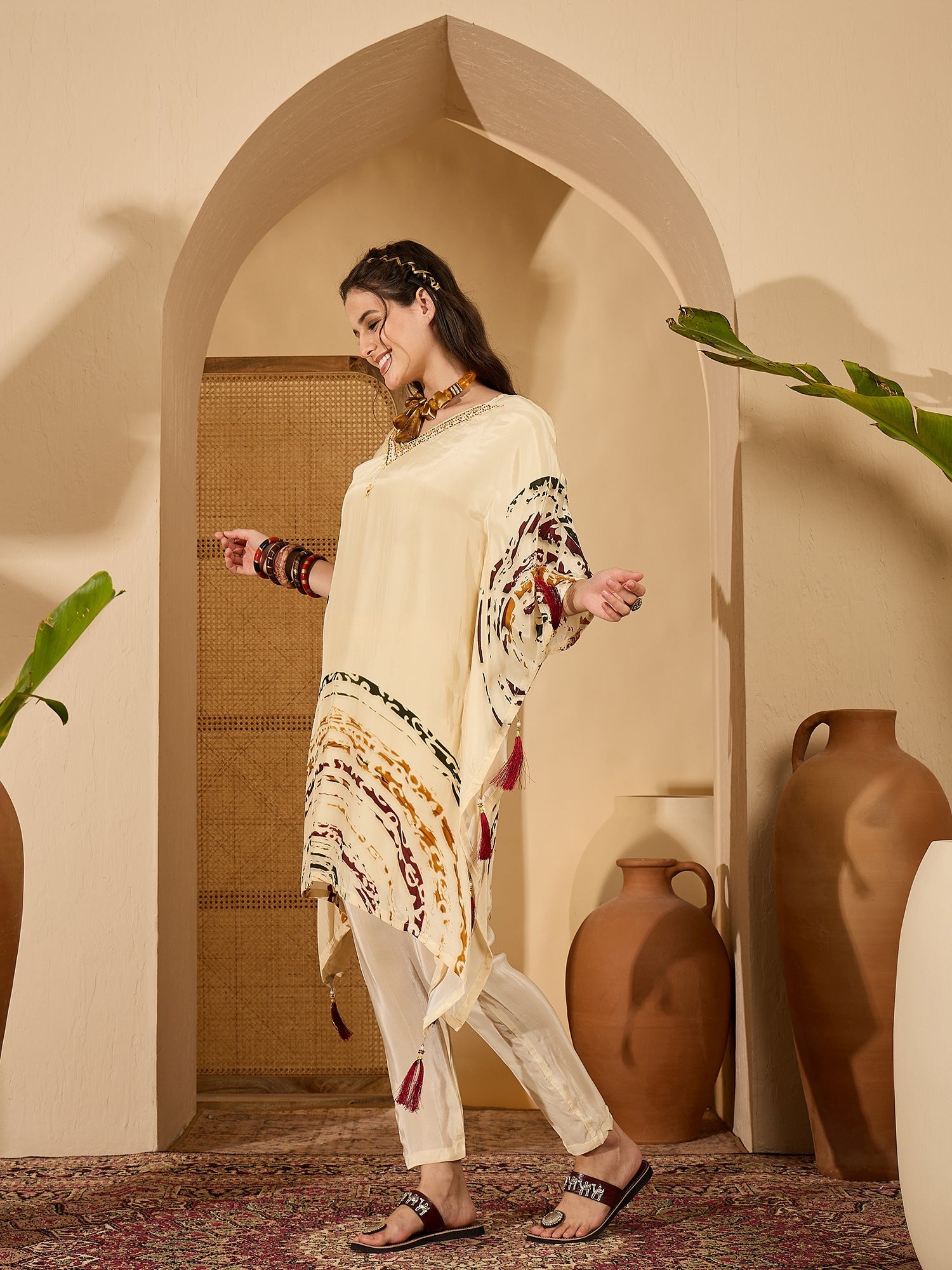 Joban Fashion Cream Silk Printed Readymade Kurta Set - Distacart