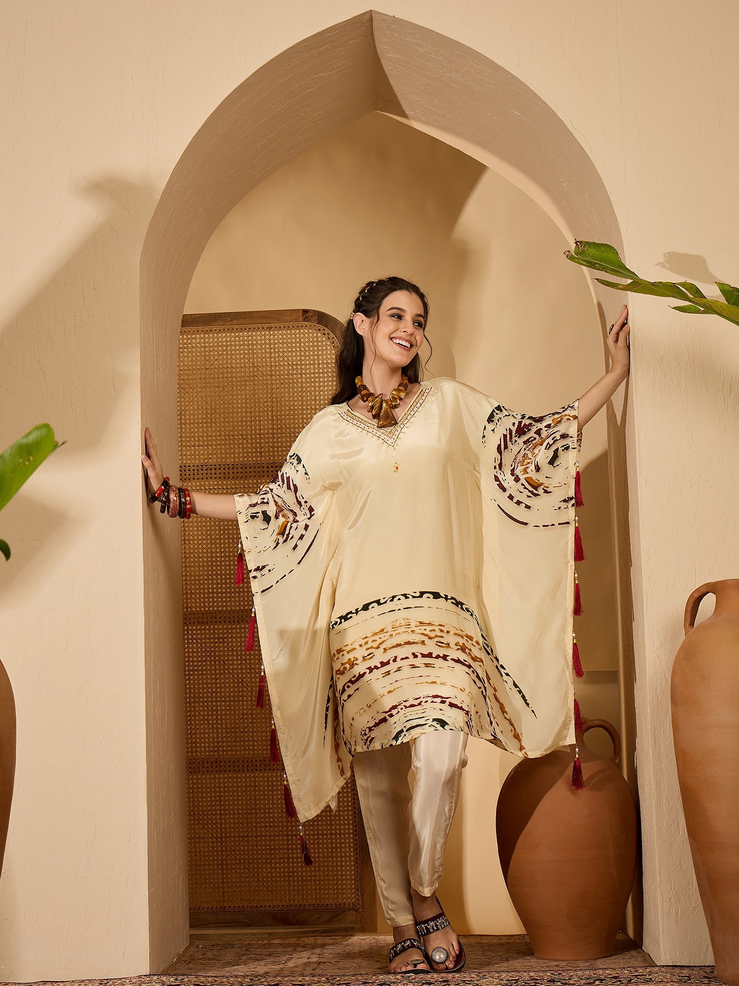 Joban Fashion Cream Silk Printed Readymade Kurta Set - Distacart