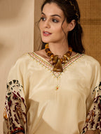 Joban Fashion Cream Silk Printed Readymade Kurta Set - Distacart