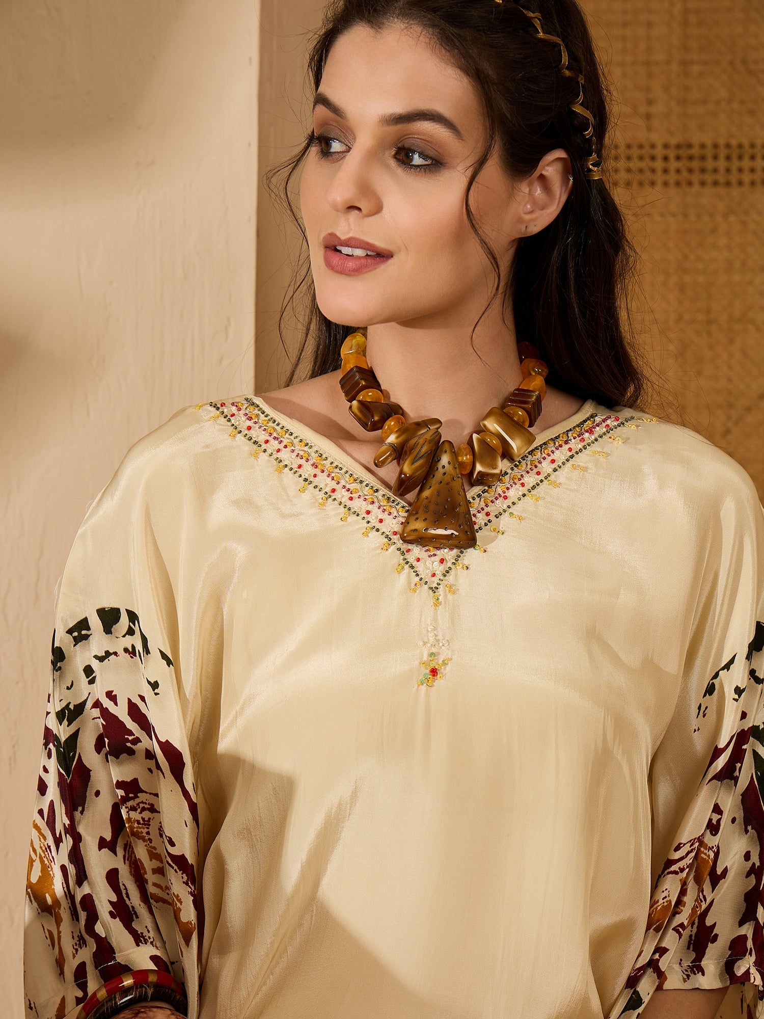 Joban Fashion Cream Silk Printed Readymade Kurta Set - Distacart