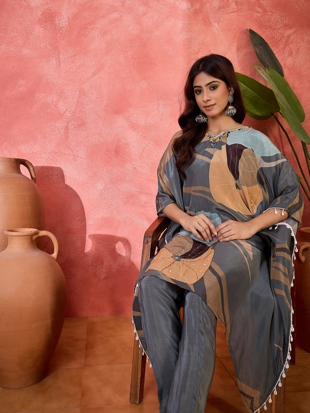 Joban Fashion Grey Silk Printed Readymade Kurta Set - Distacart