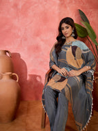 Joban Fashion Grey Silk Printed Readymade Kurta Set - Distacart