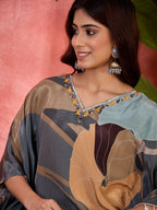 Joban Fashion Grey Silk Printed Readymade Kurta Set - Distacart
