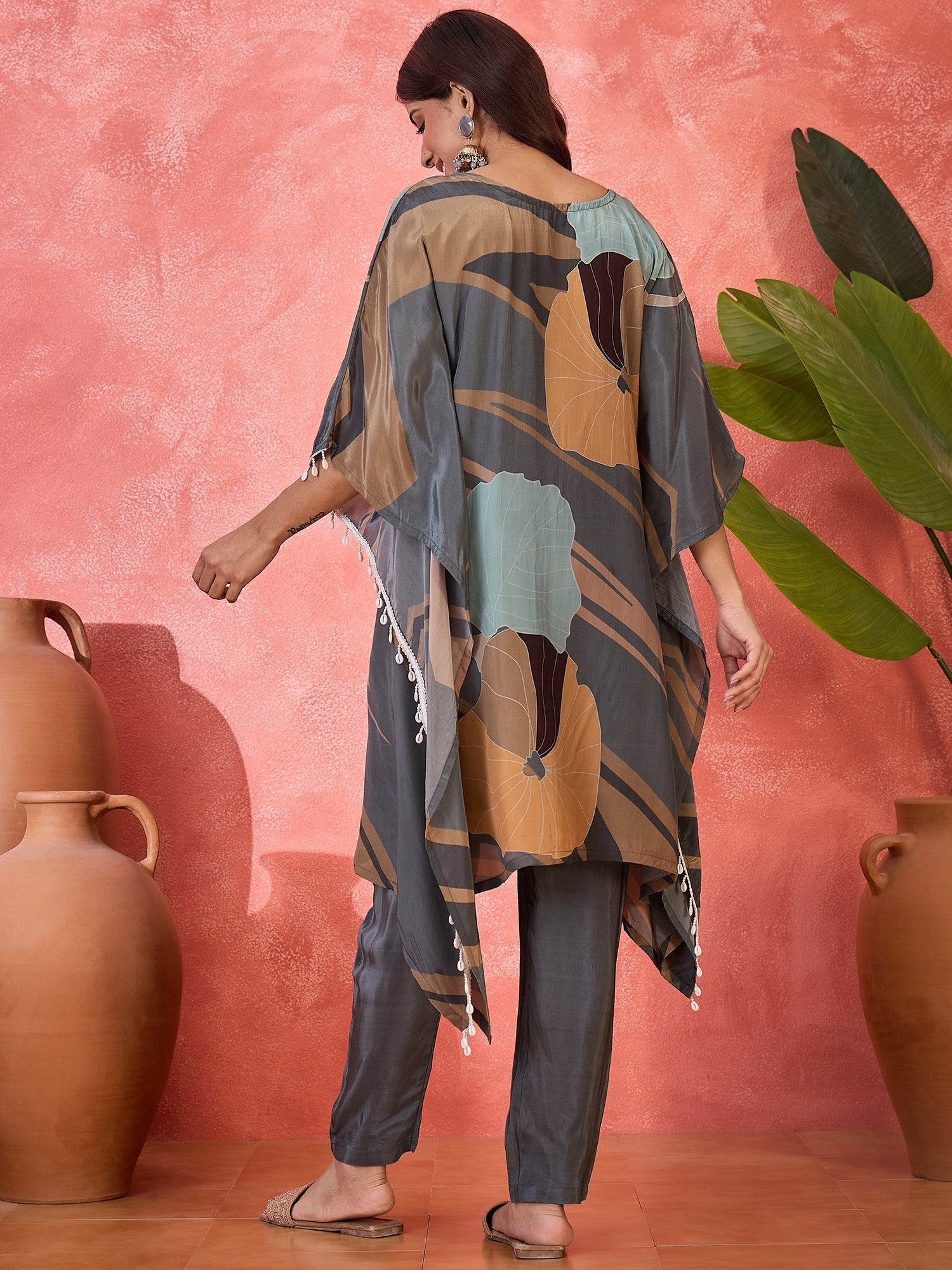 Joban Fashion Grey Silk Printed Readymade Kurta Set - Distacart