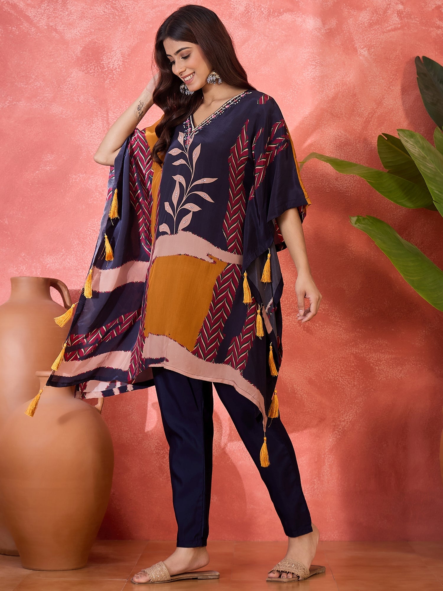 Joban Fashion Navy Blue Silk Printed Readymade Kurta Set - Distacart