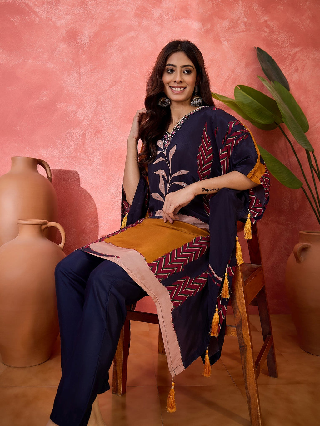 Joban Fashion Navy Blue Silk Printed Readymade Kurta Set - Distacart