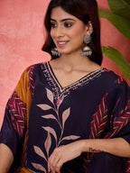 Joban Fashion Navy Blue Silk Printed Readymade Kurta Set - Distacart