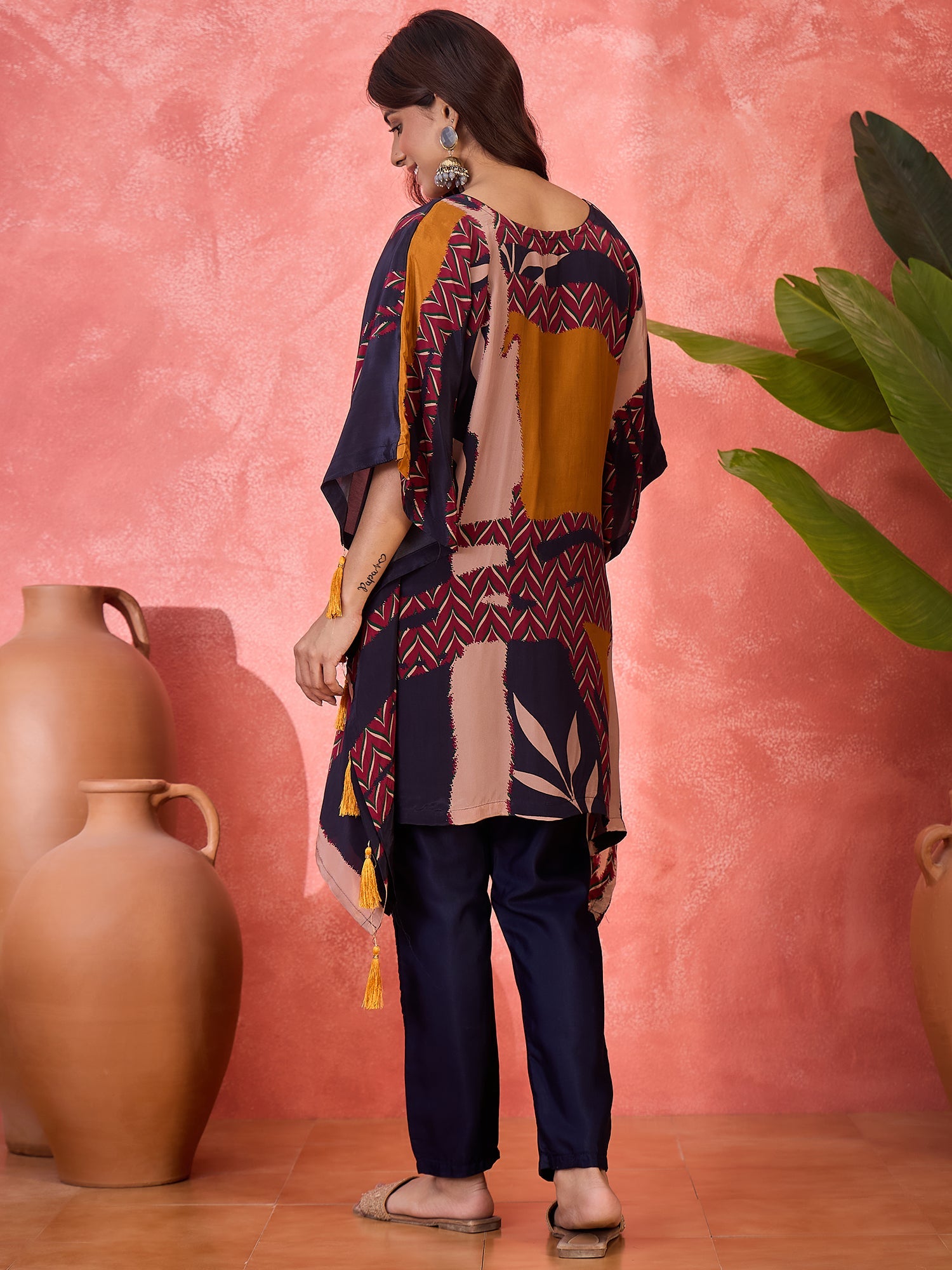 Joban Fashion Navy Blue Silk Printed Readymade Kurta Set - Distacart