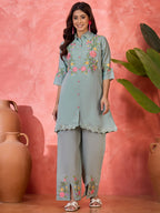 Joban Fashion Grey Silk Embroidered Readymade Kurta Set - Distacart