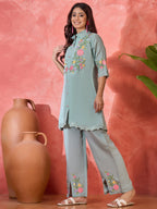 Joban Fashion Grey Silk Embroidered Readymade Kurta Set - Distacart