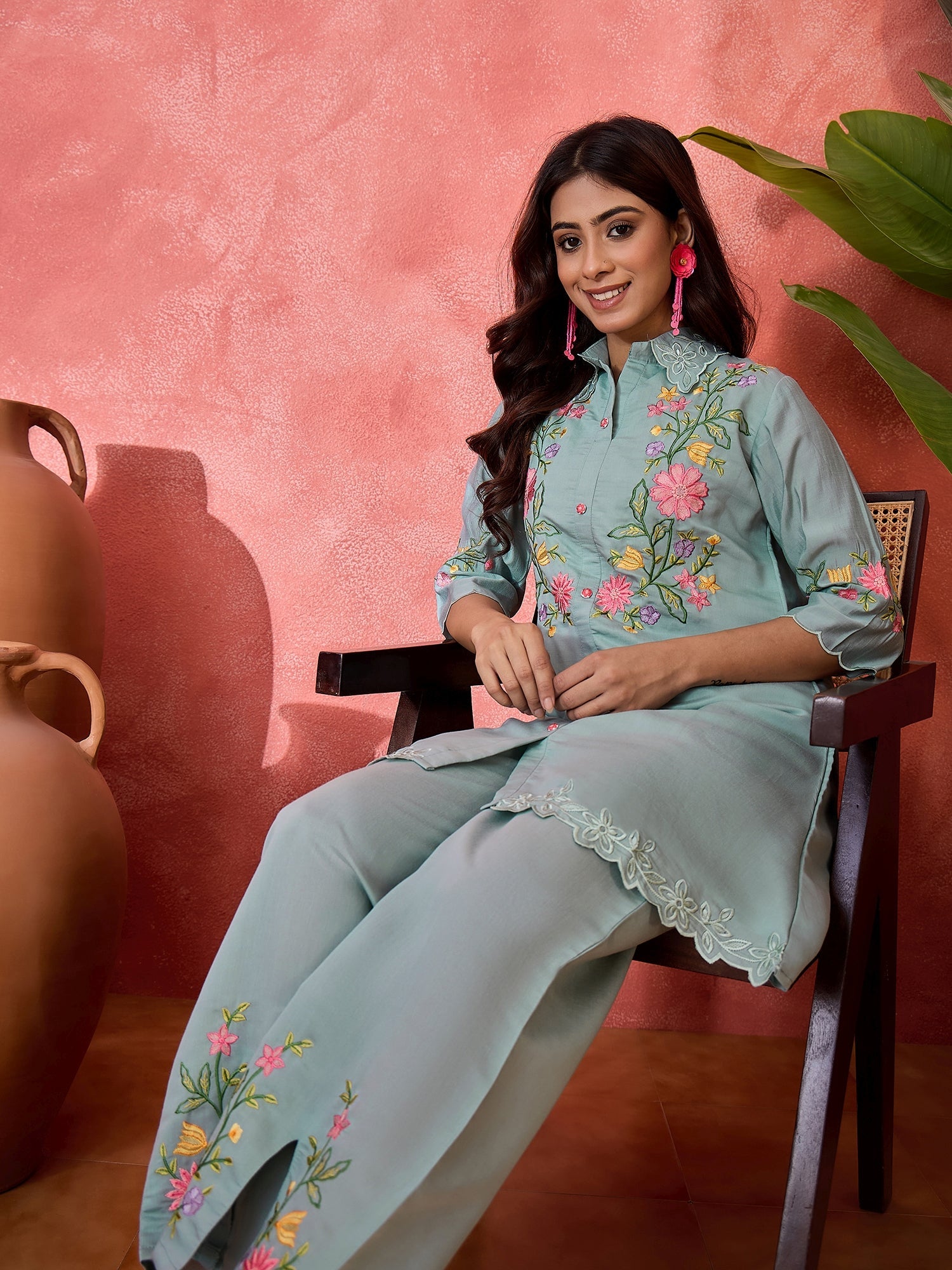 Joban Fashion Grey Silk Embroidered Readymade Kurta Set - Distacart