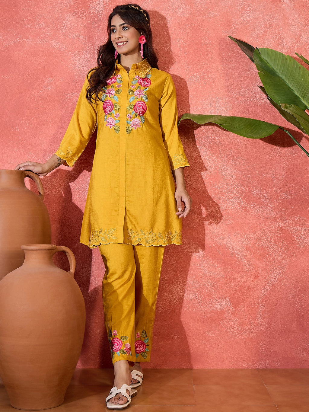 Joban Fashion Mustard Silk Embroidered Readymade Kurta Set - Distacart
