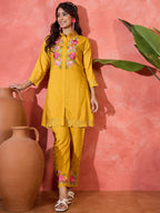 Joban Fashion Mustard Silk Embroidered Readymade Kurta Set - Distacart