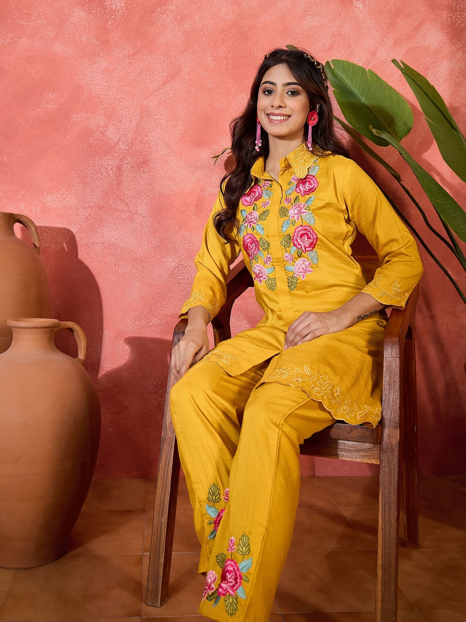 Joban Fashion Mustard Silk Embroidered Readymade Kurta Set - Distacart