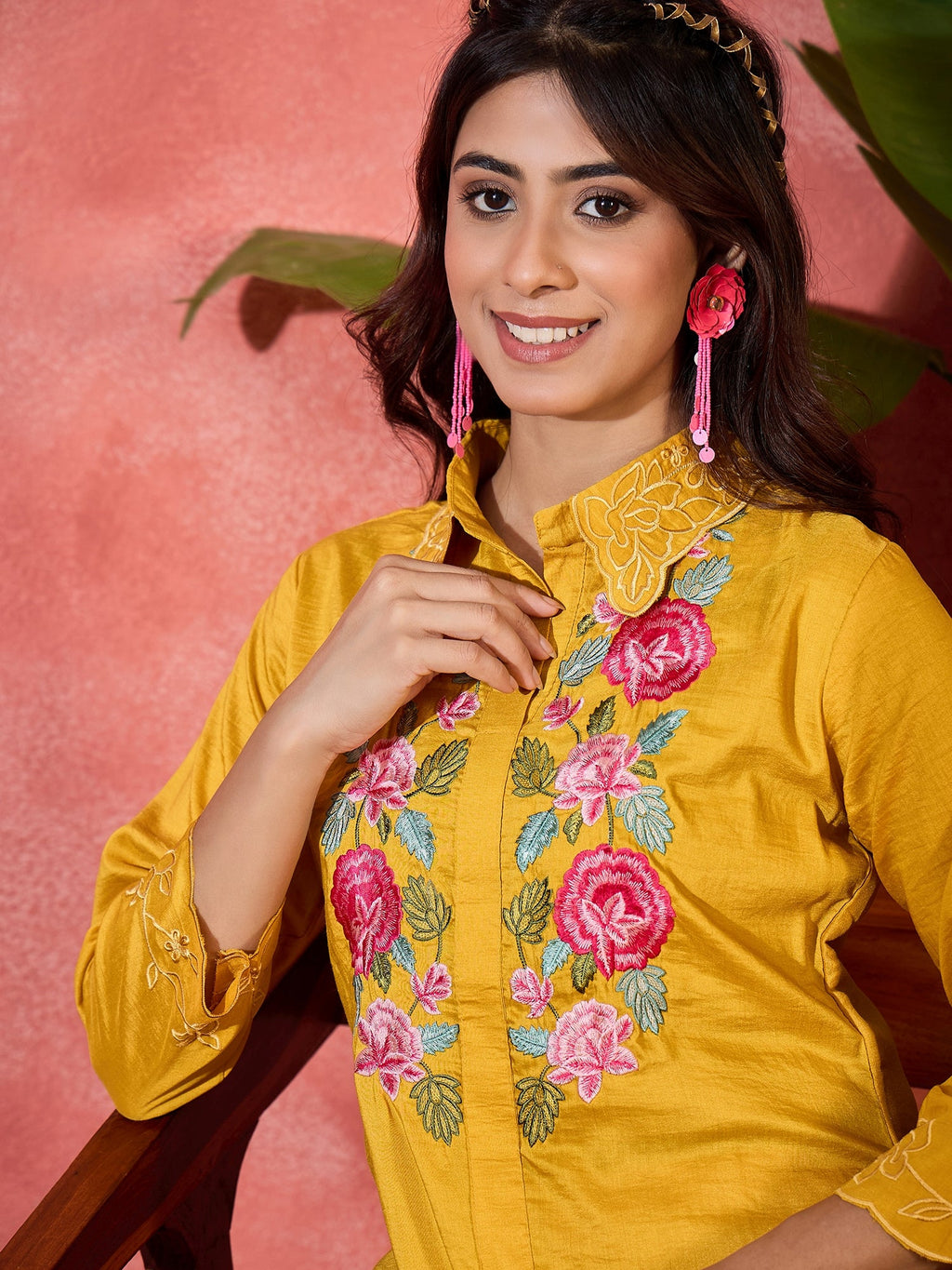 Joban Fashion Mustard Silk Embroidered Readymade Kurta Set - Distacart