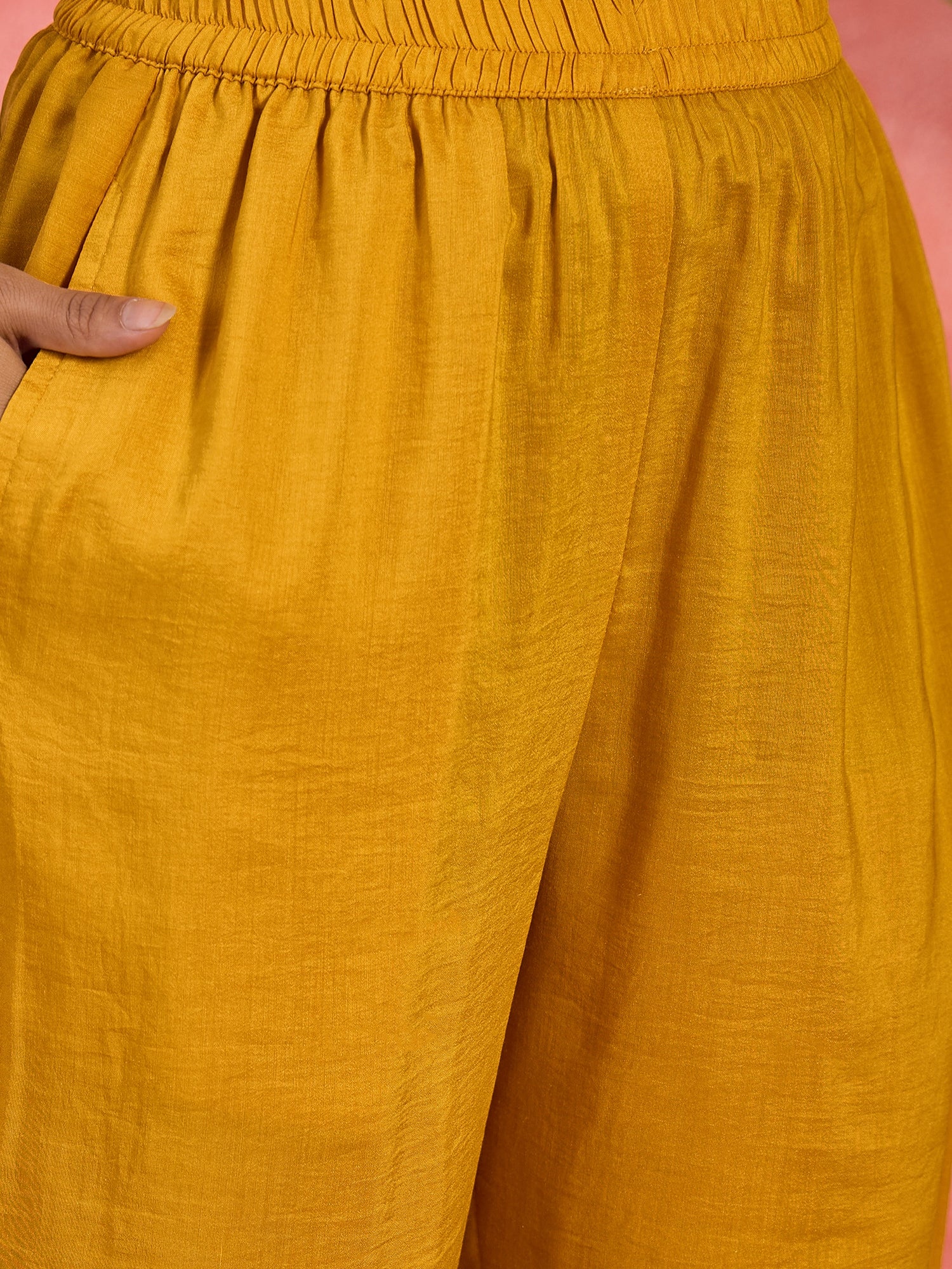 Joban Fashion Mustard Silk Embroidered Readymade Kurta Set - Distacart