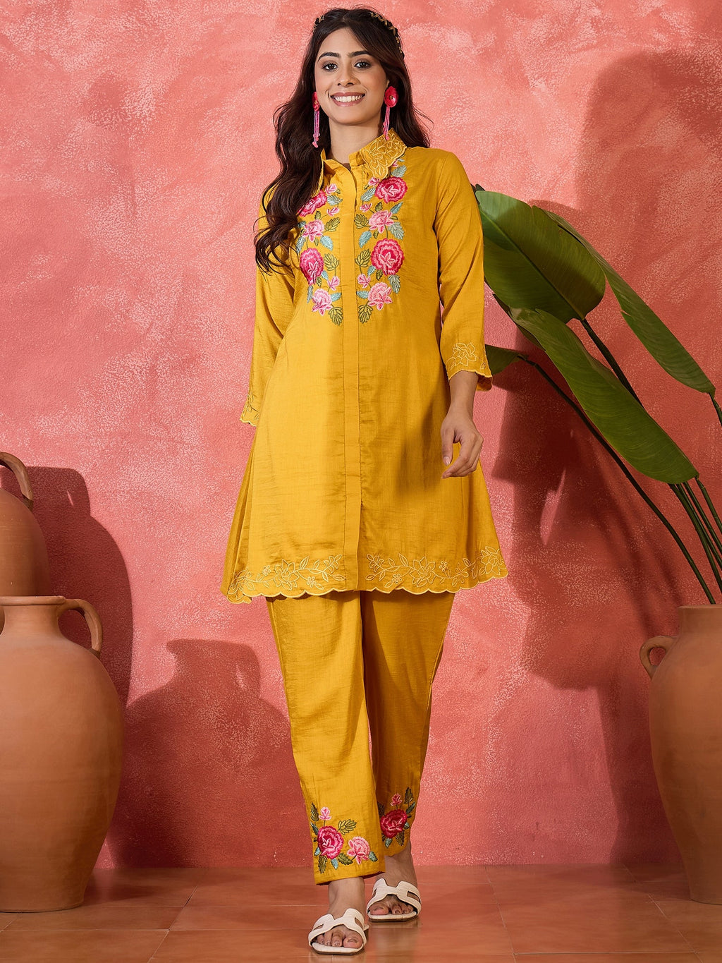 Joban Fashion Mustard Silk Embroidered Readymade Kurta Set - Distacart