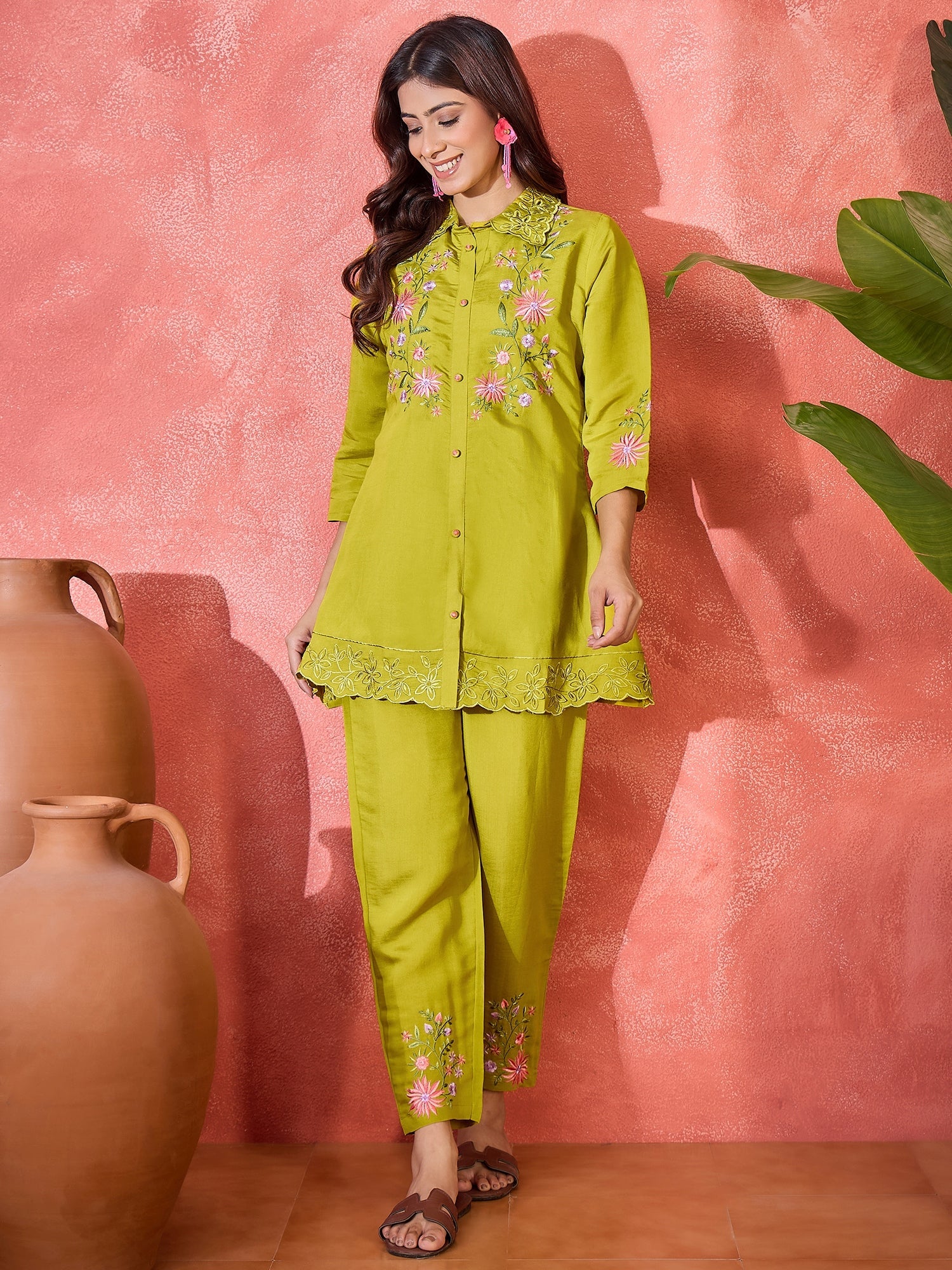 Joban Fashion Green Silk Embroidered Readymade Kurta Set - Distacart
