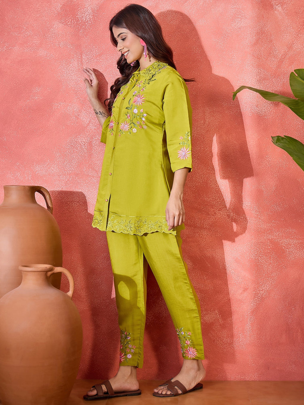 Joban Fashion Green Silk Embroidered Readymade Kurta Set - Distacart