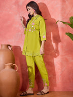 Joban Fashion Green Silk Embroidered Readymade Kurta Set - Distacart