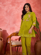 Joban Fashion Green Silk Embroidered Readymade Kurta Set - Distacart