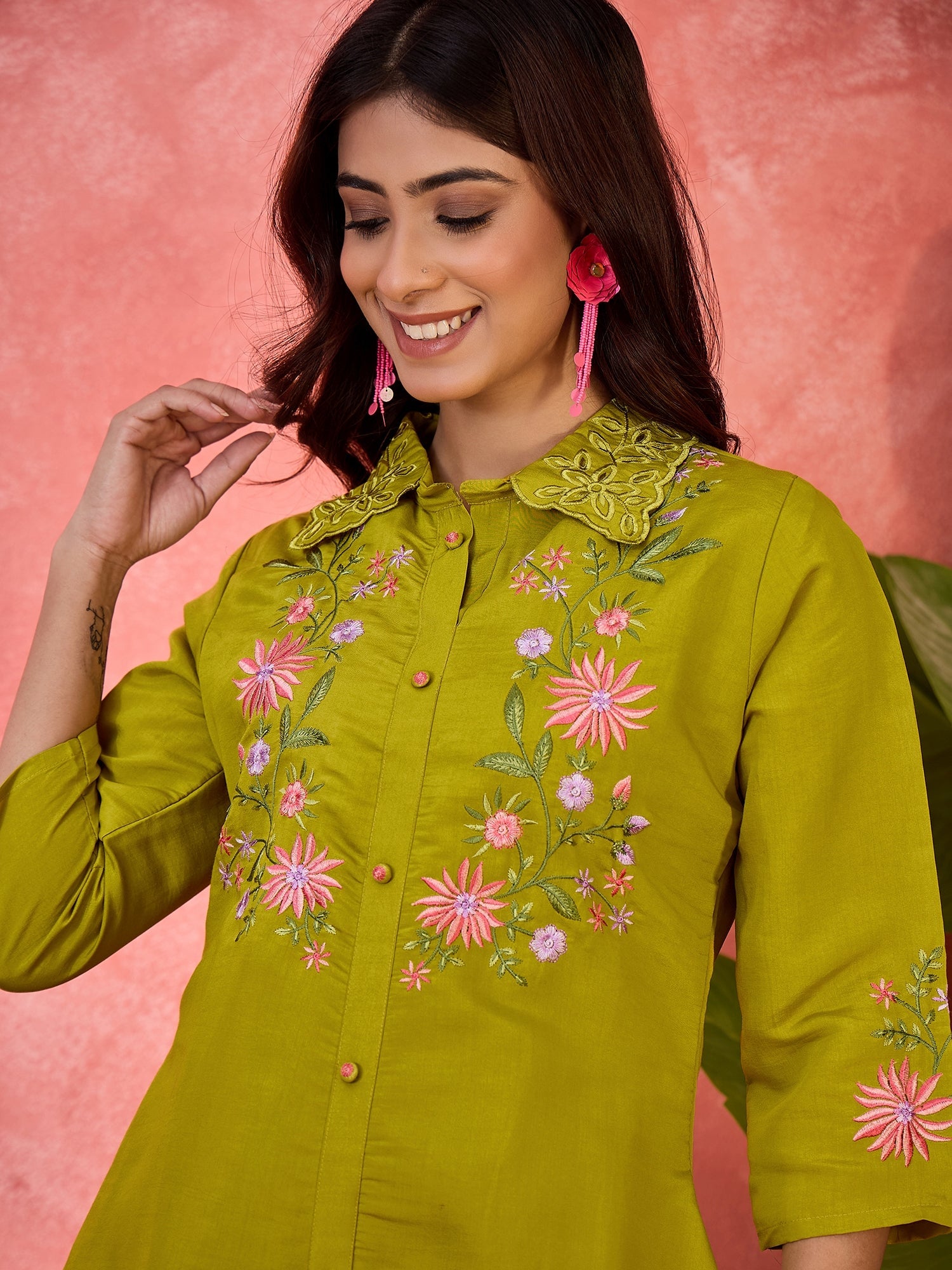 Joban Fashion Green Silk Embroidered Readymade Kurta Set - Distacart