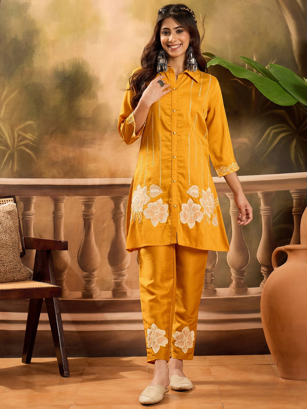 Joban Fashion Mustard Silk Embroidered Readymade Kurta Set - Distacart