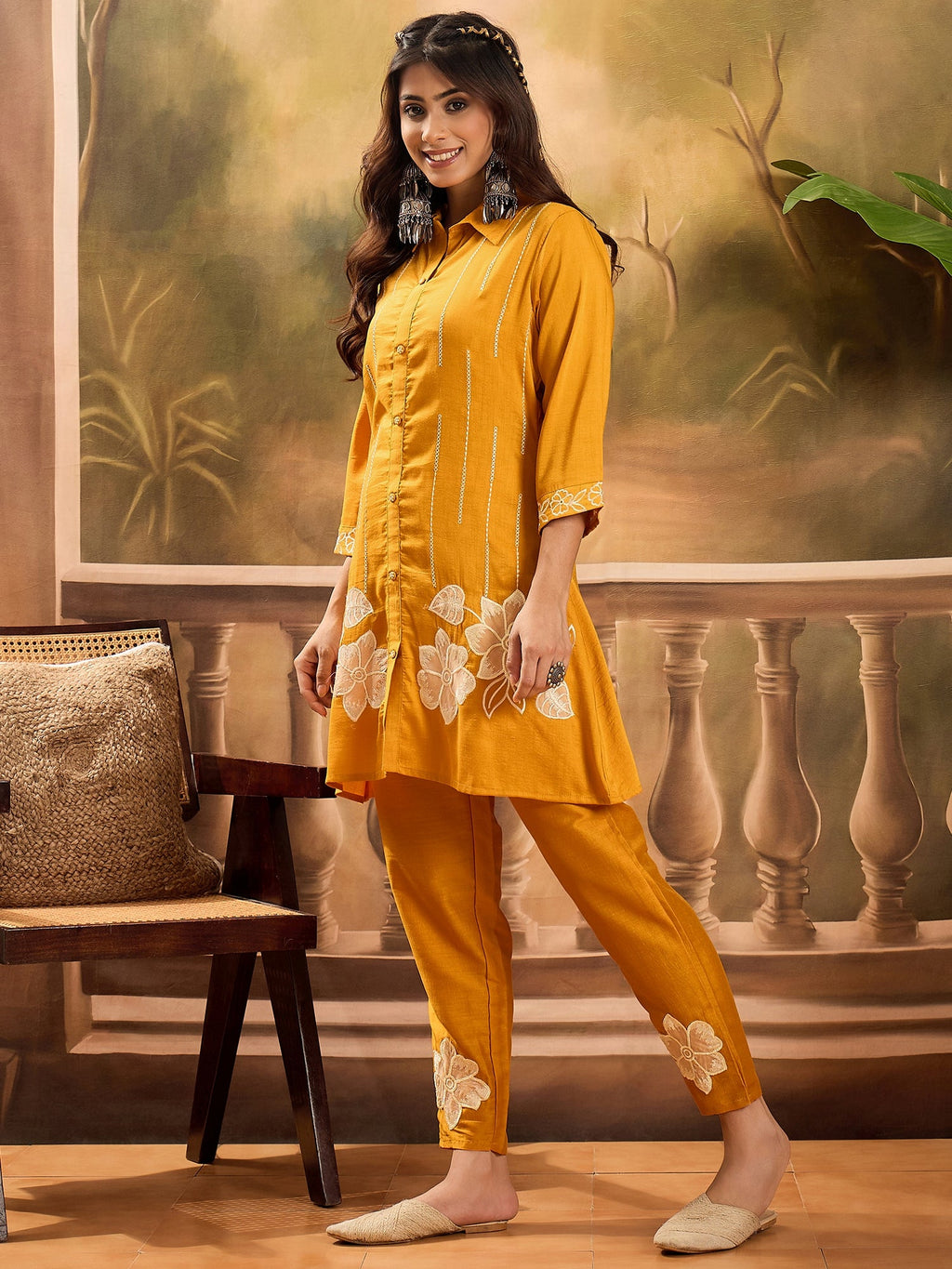 Joban Fashion Mustard Silk Embroidered Readymade Kurta Set - Distacart