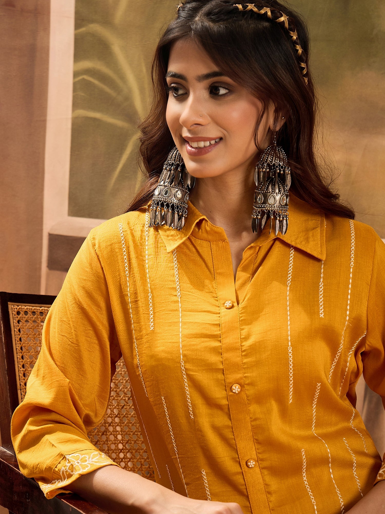 Joban Fashion Mustard Silk Embroidered Readymade Kurta Set - Distacart