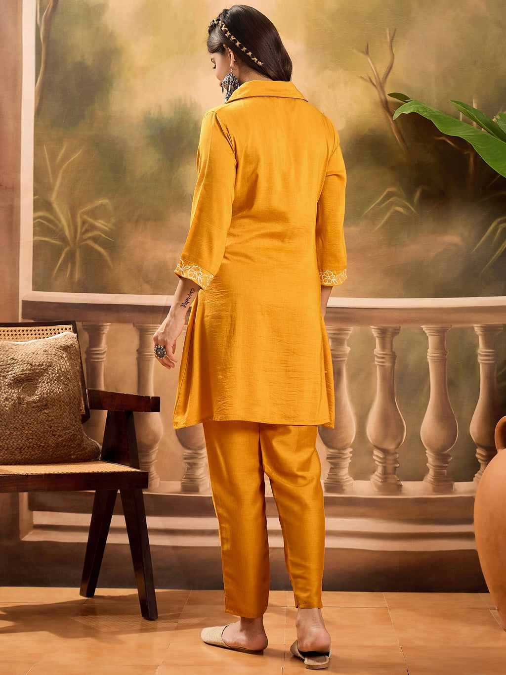 Joban Fashion Mustard Silk Embroidered Readymade Kurta Set - Distacart