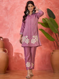 Joban Fashion Purple Silk Embroidered Readymade Kurta Set - Distacart