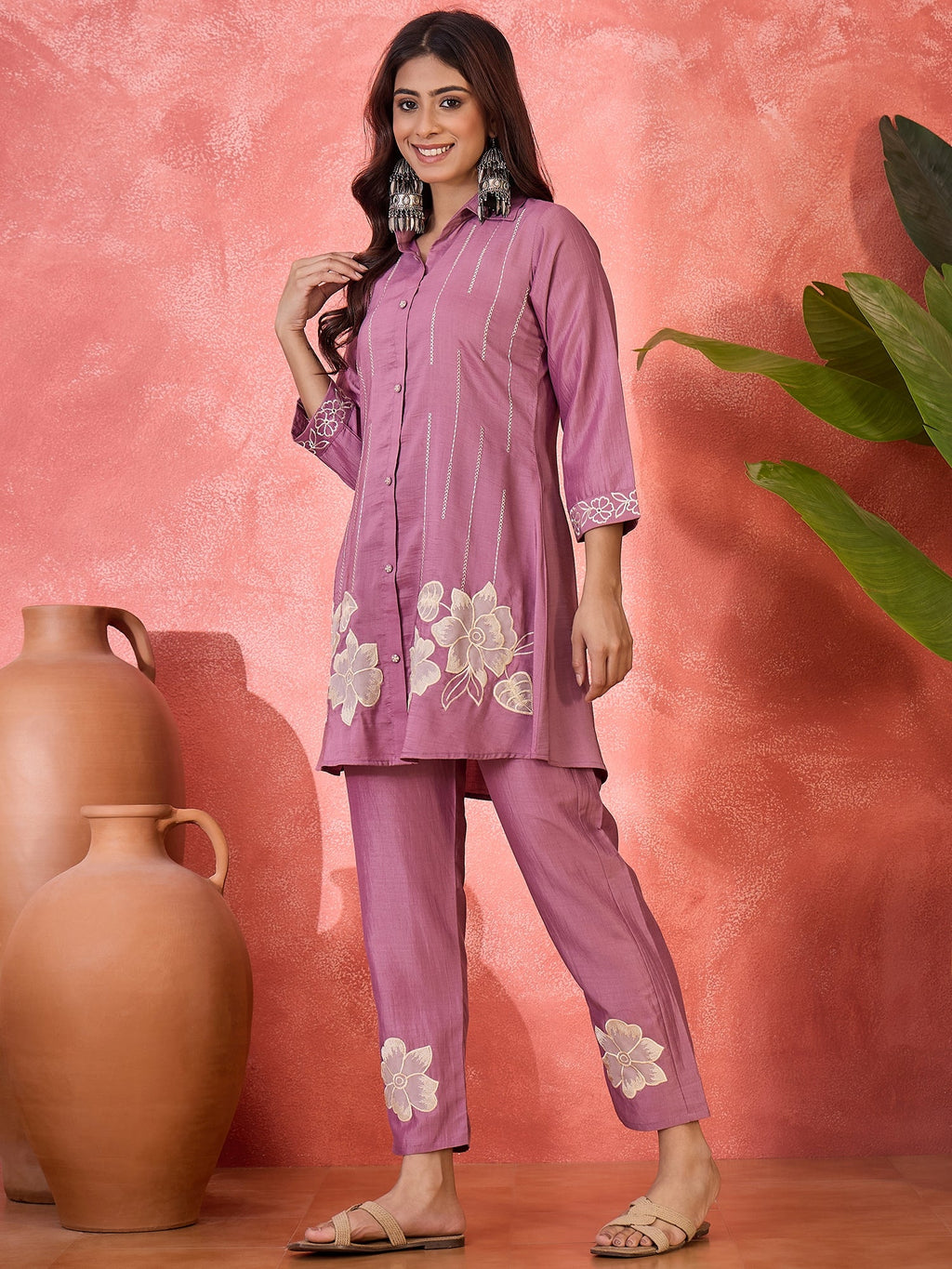 Joban Fashion Purple Silk Embroidered Readymade Kurta Set - Distacart