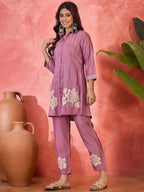Joban Fashion Purple Silk Embroidered Readymade Kurta Set - Distacart
