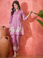Joban Fashion Purple Silk Embroidered Readymade Kurta Set - Distacart