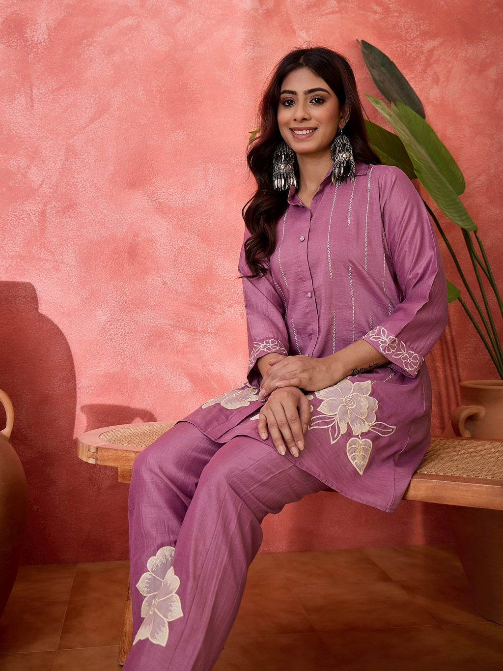 Joban Fashion Purple Silk Embroidered Readymade Kurta Set - Distacart